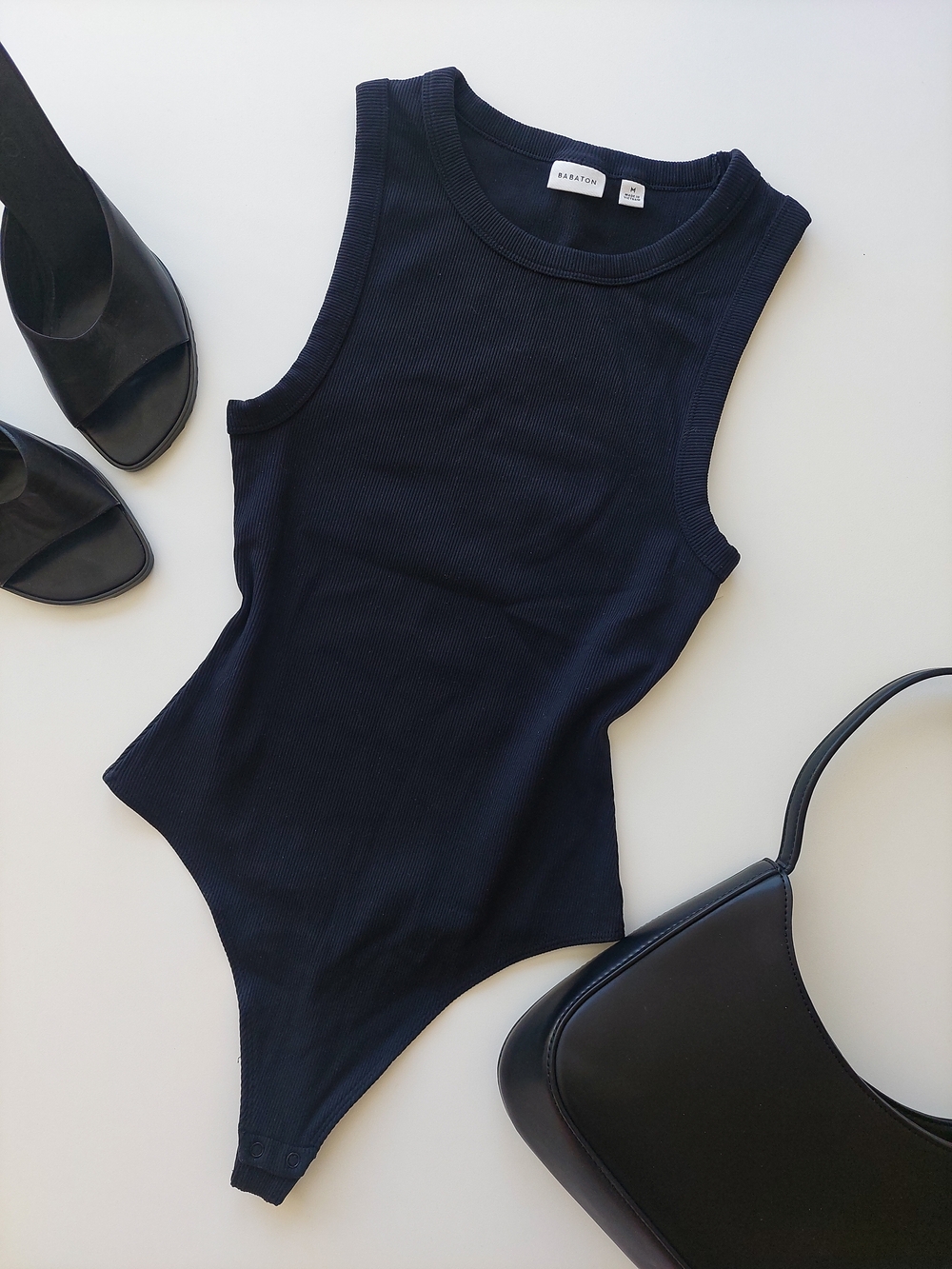Babaton Women's M Black Ribbed Sleeveless Bodysuit Tank Top Aritzia